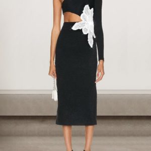 Women Plain One Shoulder Sleeveless Comfy Sexy Midi Dress, Dinner dress, color:Black|size:L, catalog Noracora shop