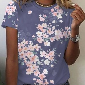 Women's Long Sleeve Tee T-shirt Spring/Fall Floral Cotton V Neck Daily Going Out Casual Top Gray, JustFashionNow T-Shirts, color:Gray|size:XXL,