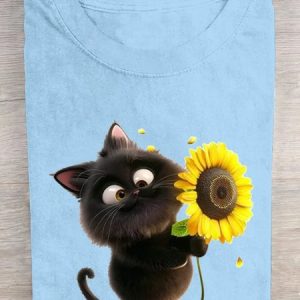 Casual Daisy Crew Neck Short Sleeve T-shirt, T-shirts, color:Light Blue|size:3XL, catalog Noracora shop