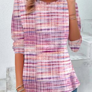 Women's Long Sleeve Tee T-shirt Spring/Fall Geometric Printing Jersey Crew Neck Daily Going Out Vintage Top, JustFashionNow Tops, color:Pink|size:XXL,