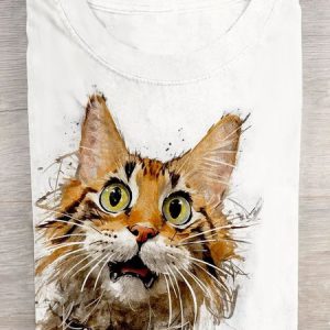 Funny Cat Cotton Casual T-Shirt, T-shirts, Lilicloth.com