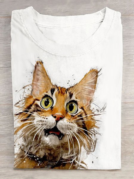 Funny Cat Cotton Casual T-Shirt, T-shirts, Lilicloth.com