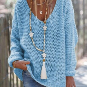 Women Yarn/Wool Yarn Color Block Long Sleeve Comfy Casual Sweater, Sweaters, color:Blue|size:XL, catalog Noracora shop