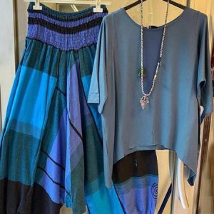 Women Geometric Crew Neck Half Sleeve Comfy Casual Top With Pants Two-Piece Set, Sets, color:Blue|size:5XL, catalog Noracora shop
