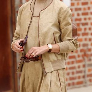 Urban Regular Sleeve Color Block Pocket Stitching Faux Leather Coat, Jackets, color:Khaki|size:XXL, Stylewe