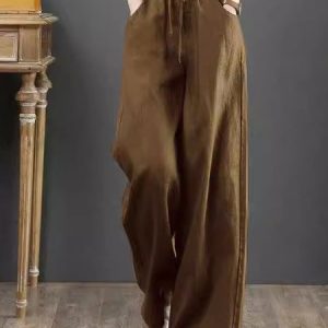 Casual Plain Long Pant, Pants, color:Coffee|size:XL, catalog Noracora shop