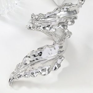 Fashionable Irregular Metal Leaf Open Bangle Bracelet, Bracelets, color:Silver|size:One-size, Stylewe