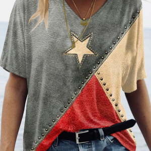 Women's Short Sleeve Tee T-shirt Summer Independence Day (Flag) V Neck Casual Top, JustFashionNow T-Shirts, color:Multicolor|size:XXL,