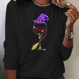 Women's Long Sleeve Blouse Spring/Fall Geometric Printing Jersey Crew Neck Daily Going Out Vintage Top, JustFashionNow T-Shirts, color:Black|size:3XL,