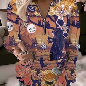 Casual Crew Neck Halloween Sweatshirt Zipper, Hoodies & Sweatshirts, color:Multicolor|size:XXL, catalog Noracora shop