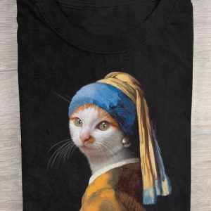 Casual Cat Crew Neck Short Sleeve T-shirt, T-shirts, color:Black|size:3XL, catalog Noracora shop