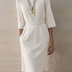 Elegant Plain Boat Neck Regular Fit Dress, Mini Dresses, color:As Picture|size:XXL, Stylewe