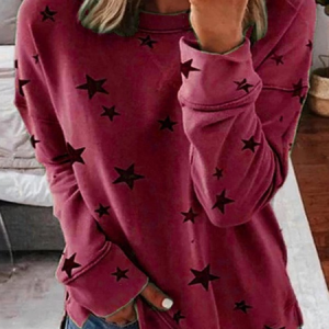 Casual Crew Neck Star Print Sweatshirt, Hoodies & Sweatshirts, color:Wine Red|size:5XL, catalog Noracora shop