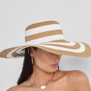 Stripes Floppy Straw Hat, Hats, color:Khaki|size:One-size, Stylewe