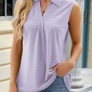 Casual Shawl Collar Plain Tank Top Buckle, Tanks & Camis, color:Purple|size:XXL, catalog Noracora shop