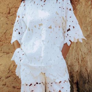 Plain Crew Neck Loose Vacation Blouse Not Including Inner Tank Top, Blouses and Shirts, color:White|size:XXL, Stylewe