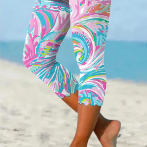 Casual Sea Capris Leggings, Leggings, color:Multicolor|size:XXL, catalog Noracora shop