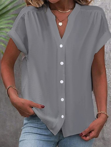 Plain Stand Collar Casual Loose Blouse, Blouses, Lilicloth.com