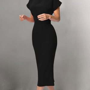 Urban Crew Neck Tight Midi Dress, Midi Dresses, color:Black|size:XS, Stylewe