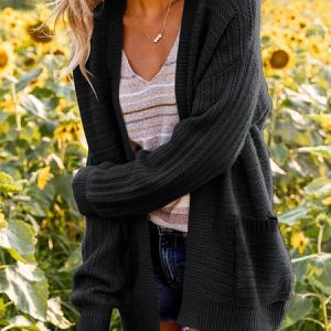 Women Wool/Knitting Plain Long Sleeve Comfy Casual Cardigan, Sweaters, color:Black|size:XL, catalog Noracora shop