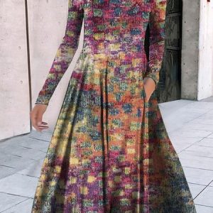 Women Ethnic V Neck Long Sleeve Comfy Casual Maxi Dress, Midi, color:As Picture|size:XXL, catalog Noracora shop