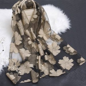 Elegant Floral Organza Scarf Lightweight Shawl Wrap, Scarves, color:Beige|size:One-size, Stylewe