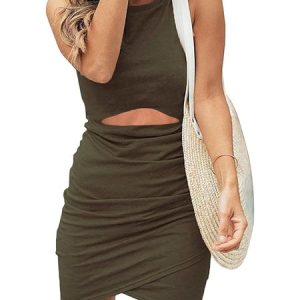 Cut-Outs Casual Dress, Mini Dresses, color:Army Green|size:XXL, Stylewe
