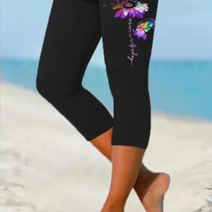 Women's Floral Elastic Waist Casual Summer Capris Leggings, JustFashionNow Leggings, color:Black|size:4XL,
