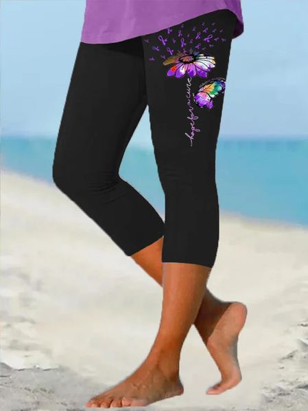 Women's Hope For A Cure Alzheimer's Disease Awareness Dementia Print Yoga Cropped Leggings, Pants, Lilicloth.com