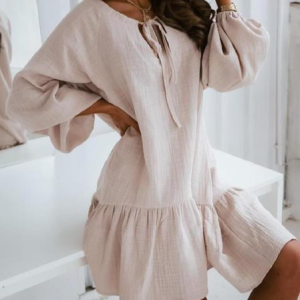 Women Plain V Neck Long Sleeve Comfy Casual Mini Dress, Dresses, color:Apricot|size:XXL, catalog Noracora shop