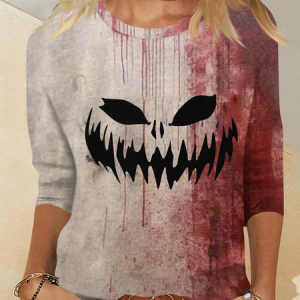 Casual Halloween Crew Neck Three Quarter Sleeve T-shirt, T-shirts, color:Color4|size:5XL, catalog Noracora shop