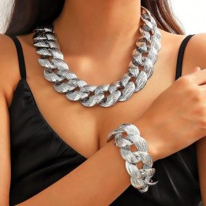 2pcs/set Exaggerated Chain Jewelry Set, Jewelry, color:Silver|size:One-size, Stylewe