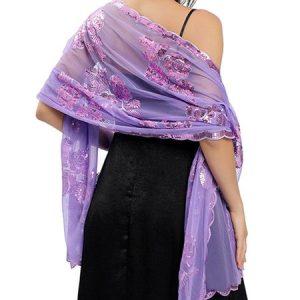 Elegant Floral Embroidered Sequin Party Wrap, Scarves, color:Purple|size:One-size, Stylewe