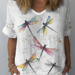 Loose Casual Dragonfly Blouse, T-shirts, Lilicloth.com