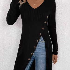 Crew Neck Long Sleeve Floral Buttoned Regular Micro-Elasticity Loose Blouse For Women, Blouses, color:Black|size:XL, catalog Noracora shop