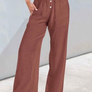 Casual Plain Long Elastic Waist Buckle Pant, Pants, color:Brick Red|size:3XL, catalog Noracora shop