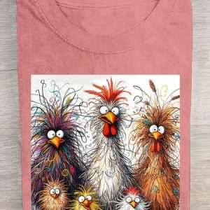 Funny Chicken Art Pritn Casual T-Shirt, T-shirts, Lilicloth.com