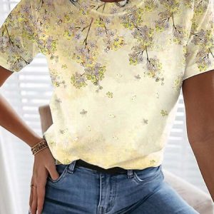Women's Short Sleeve Tee T-shirt Summer Floral Crew Neck Daily Going Out Casual Top Color1, JustFashionNow T-Shirts, color:Color3|size:3XL,