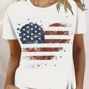 Casual America Flag Crew Neck Short Sleeve T-shirt, T-shirts, color:White|size:5XL, catalog Noracora shop