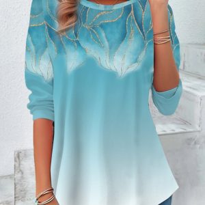 Abstract graphic Print Casual T-Shirt, Long sleeves, Lilicloth.com
