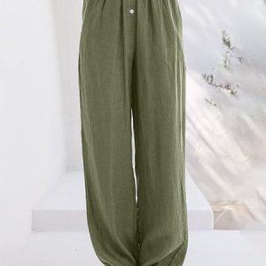 Casual Plain Long Buckle Pant, Pants, color:Army Green|size:5XL, catalog Noracora shop
