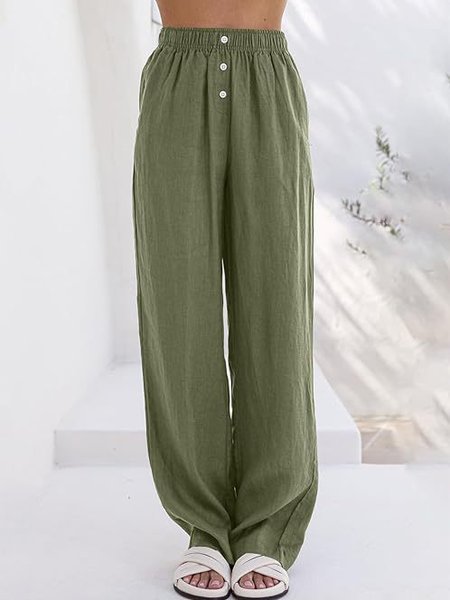 Women's H-Line Straight Pants Daily Going Out Pants Casual Buckle Cotton And Linen Plain Spring/Fall Pants, JustFashionNow Pants, color:Army Green|size:5XL,