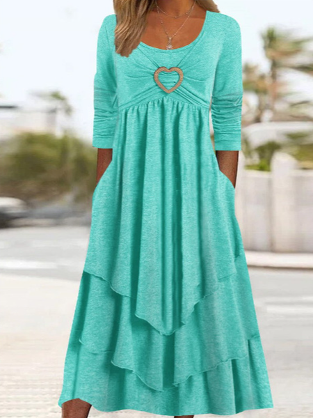 Women's Long Sleeve Spring/Fall Geometric Buckle Jersey Dress Crew Neck Daily Going Out Casual Maxi X-Line, JustFashionNow Dresses, color:Aqua|size:3XL,