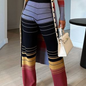 Urban High Waist Striped Color Block Pants, Pants, color:As Picture|size:XXL, Stylewe