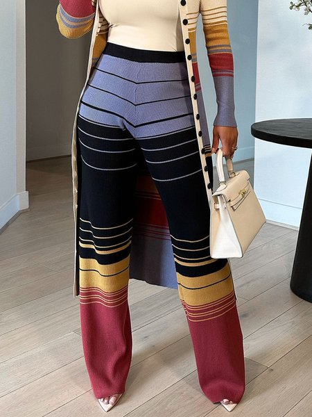 Urban High Waist Striped Color Block Pants, Pants, color:As Picture|size:XXL, Stylewe