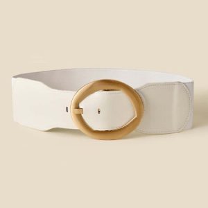 Exaggerated Metal Pin Buckle Elastic Waist Belt, Belts, color:White|size:One-size, Stylewe