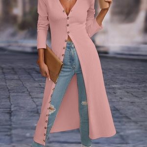 Women's Plain Zipper Regular Loose Jacket, Cardigans, color:Pink|size:XXL, catalog Noracora shop