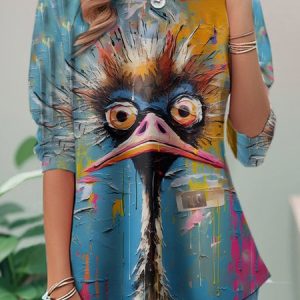 Casual Animal Crew Neck Long Sleeve T-shirt, T-shirts, color:Multicolor|size:XXL, catalog Noracora shop