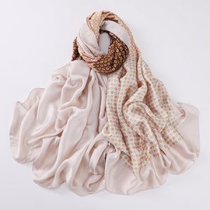 Colorblock Geometric Satin Scarf, Scarves, color:Apricot|size:One-size, Stylewe