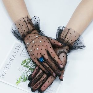 Elegant Imitation Pearl Polka Dots Mesh Gloves, Scarves, color:Black|size:One-size, Stylewe